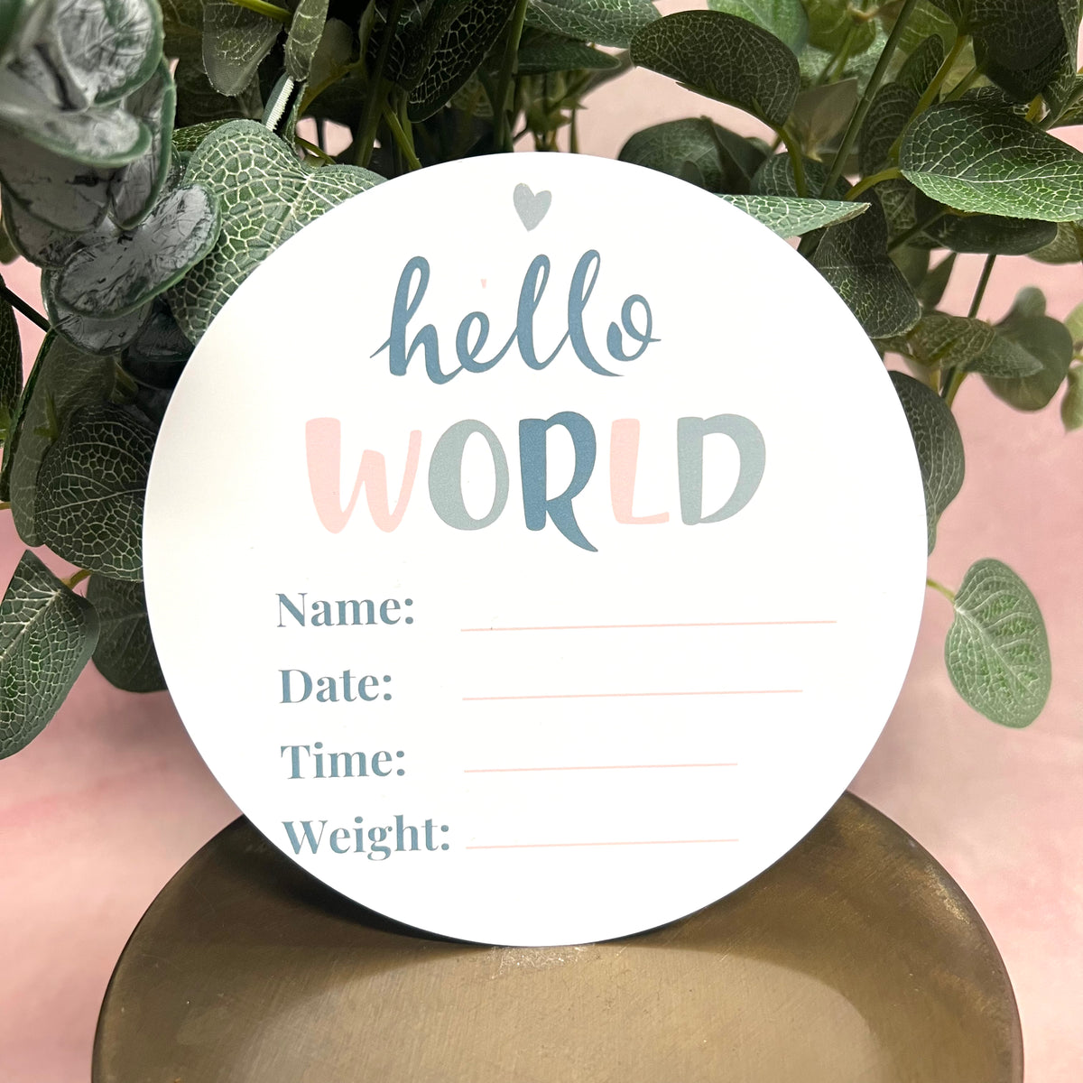hello world cardboard announcement disc for hospital bag