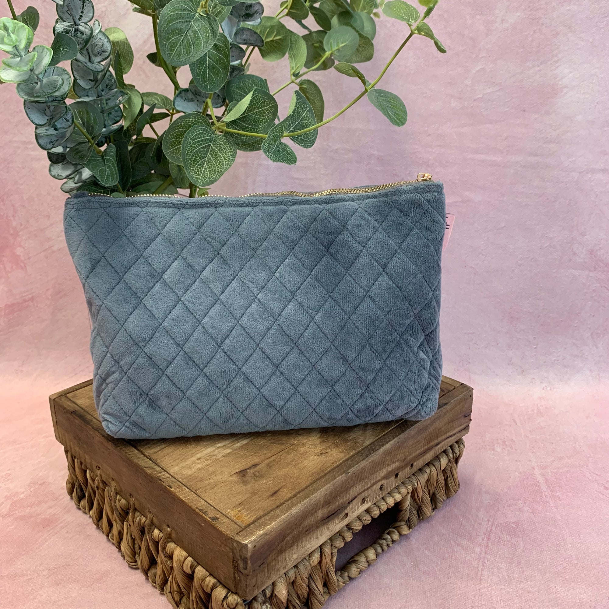Signature Cosmetic Bag in Grey Velour (to complement Dusky Pink bags)