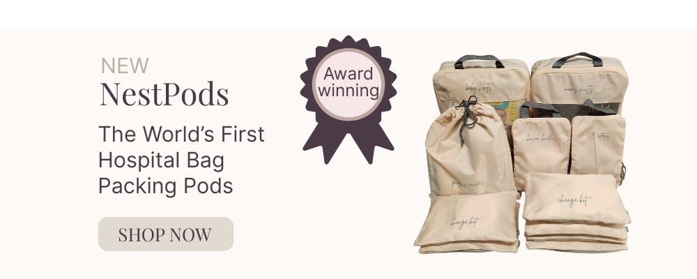 NestPods hospital bag packing pods with an award badge on a white background