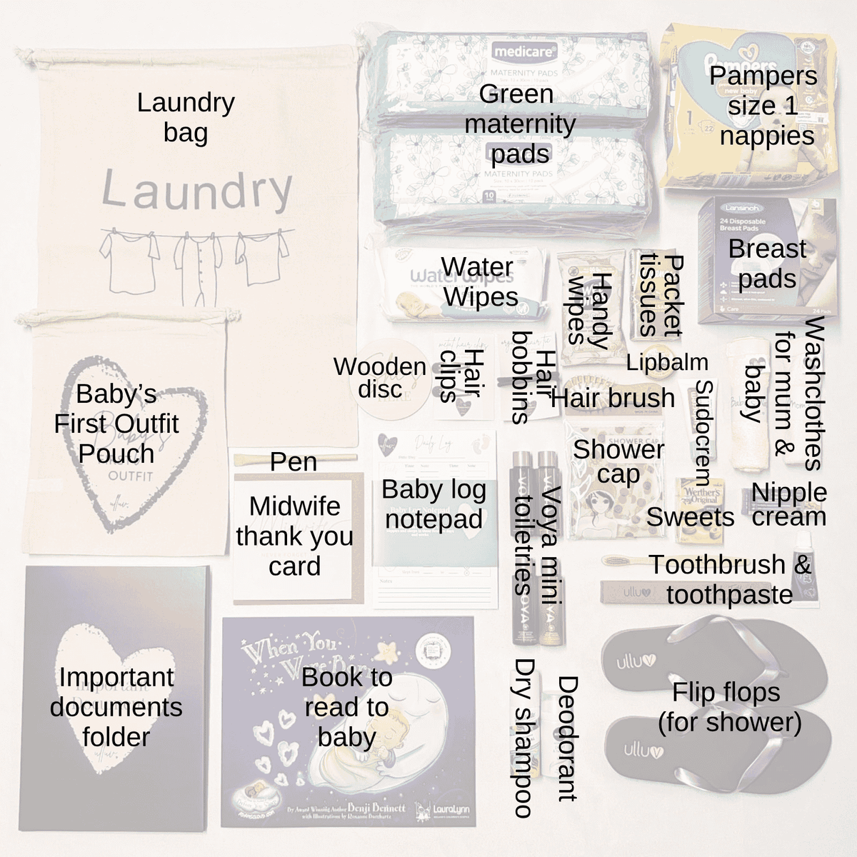 Gold Hospital Bag Contents Pack